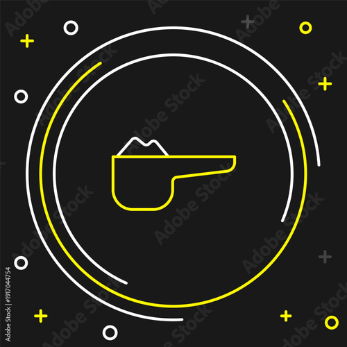 Line Sports nutrition bodybuilding proteine power drink and food icon isolated on black background. Colorful outline concept. Vector