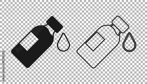 Black Bottle of water icon isolated on transparent background. Soda aqua drink sign. Vector