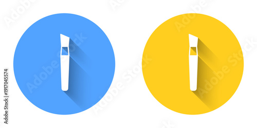 White Paint brush icon isolated with long shadow background. Circle button. Vector