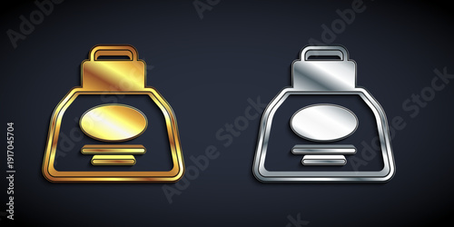 Gold and silver Inkwell icon isolated on black background. Long shadow style. Vector