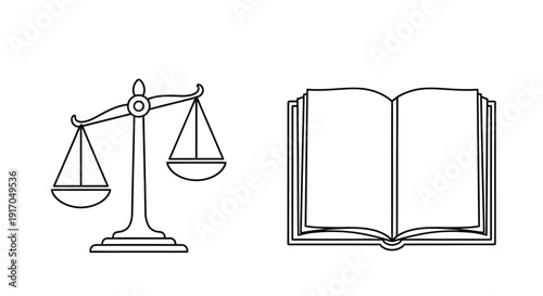 Scales of justice and an open book with the word lex representing law