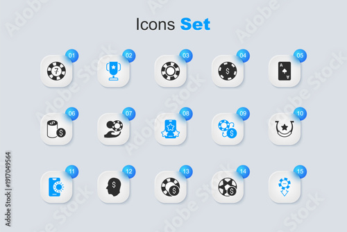 Set Football betting money, Hand holding casino chips, Casino poker trophy cup, Online sports, Horseshoe, and icon. Vector