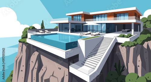 Luxurious cliffside villa with infinity pool and panoramic ocean views.