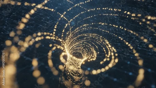 Abstract Digital Data Vortex Tunnel Swirling Particles Flowing Through Space.