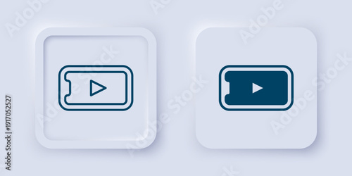 Filled and outline Online play video icon isolated on grey background. Smartphone and film strip with play sign. Square button. Vector