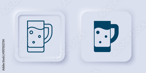 Filled and outline Glass of beer icon isolated on grey background. Square button. Vector
