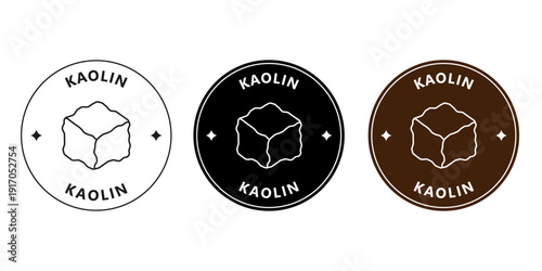 Round kaolin sticker for cosmetic packaging. Detox skincare badge with clay icon. Beauty label for mask