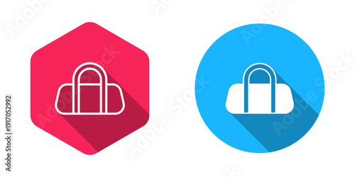 Filled and outline Sport bag icon isolated with long shadow background. Vector