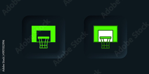 Green Basketball backboard icon isolated on black background. Black square button. Vector