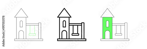 Set line Swing for kids summer games on playground icon isolated on white background. Outdoor entertainment equipment. Vector