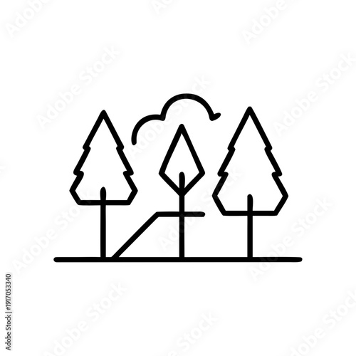 Simple line icons of trees in nature with a cloud design  