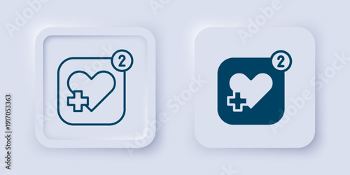 Filled and outline Smartphone with heart rate monitor function icon isolated on grey background. Square button. Vector