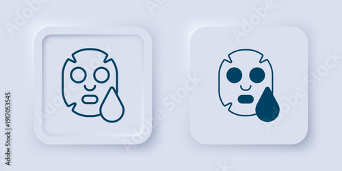 Filled and outline Facial cosmetic mask icon isolated on grey background. Cosmetology, medicine and health care. Square button. Vector