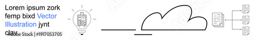 Cloud computing, data transfer, idea generation, technology innovation, internet connectivity, file sharing. Light bulb innovation, cloud ing online storage and connected documents. Cloud computing