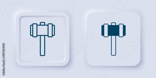 Filled and outline Sledgehammer icon isolated on grey background. Square button. Vector