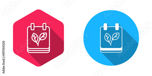 Filled and outline Calendar with autumn leaves icon isolated with long shadow background. Vector