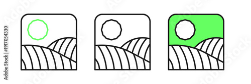 Set line Agriculture wheat field farm rural nature scene landscape icon isolated on white background. Vector