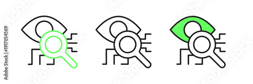 Set line Eye scan icon isolated on white background. Retinal scan. Scanning eye. Security check symbol. Cyber eye sign. Vector