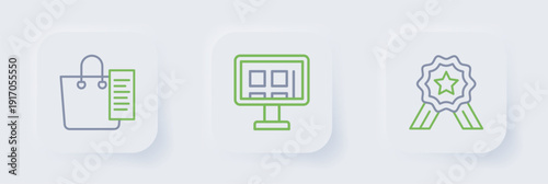 Set line Stars rating, Online shopping on screen and Shopping list icon. Vector