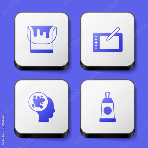 Free Download Set Paint bucket, Graphic tablet, spray and Tube with paint palette icon. White square button. Vector - GFXLoad