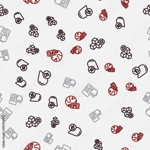 Set line Water balance, No sugar free, Calorie calculator and GMO on seamless pattern. Vector