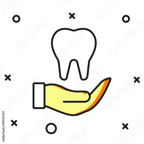 Filled outline Tooth icon isolated on white background. Tooth symbol for dentistry clinic or dentist medical center and toothpaste package. Flat filled outline style with shadow. Vector