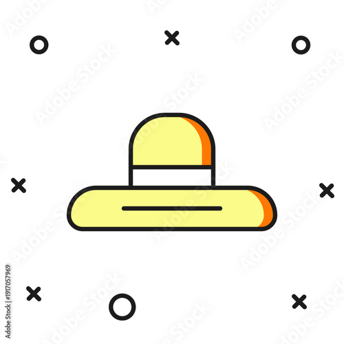 Filled outline Gardener, farmer or agricultural worker hat icon isolated on white background. Flat filled outline style with shadow. Vector