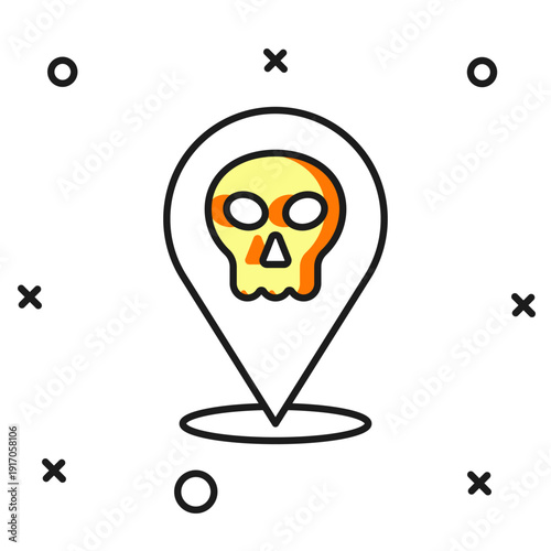 Filled outline Skull icon isolated on white background. Happy Halloween party. Flat filled outline style with shadow. Vector