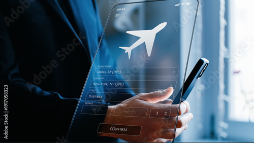 Fotografija Online flight booking application interface, airline ticket reservation, mobile