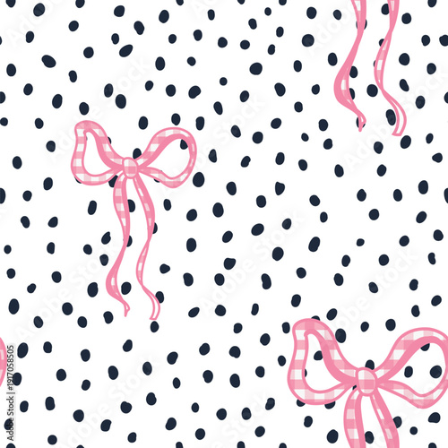 Print Seamless beige pattern with dots and stitches for textiles on vector for textiles and girly design. Vector illustration