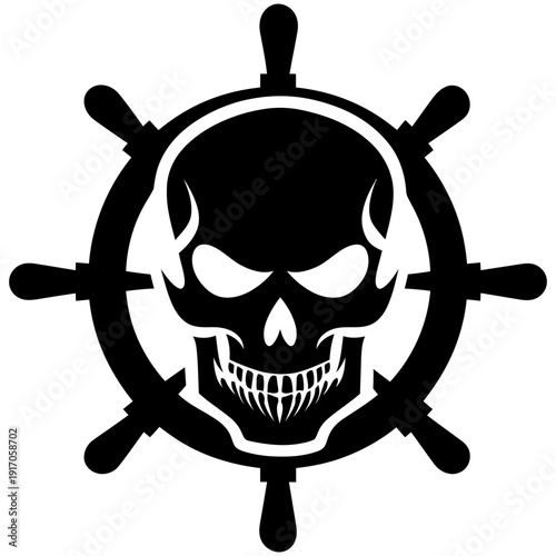 Wallpaper Mural Vector Art Pirate Skull with Ship Wheel Design for Tattoo Logo and Emblem Torontodigital.ca