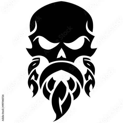 Vector Art Norse Raider Skull with Braided Beard for Tattoo Emblem or Logo Design