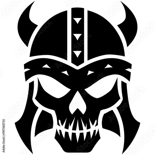 Wallpaper Mural Vector Art Viking Skull with Chainmail Hood Black and White Bold Design for Tattoo Logo Emblem Torontodigital.ca