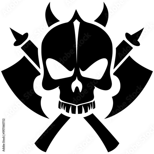 Wallpaper Mural Vector Art Viking Skull with Battle Axe Bold Black and White Design for Tattoo Emblem or Logo Torontodigital.ca