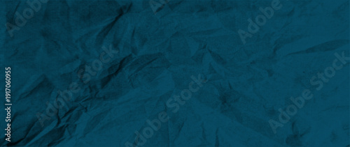 Blue crumpled paper texture with vintage halftone dot effect. Distressed cyan paper background with creased wrinkles and analog print noise. Retro grunge aesthetic for poster and zine design