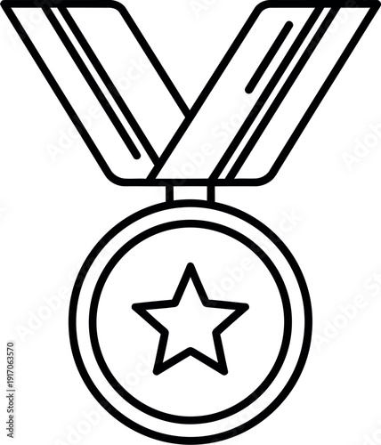 Simple outline icon representing a prestigious award medal featuring a prominent five-pointed star suspended from a thick ribbon loop for achievement recognition.