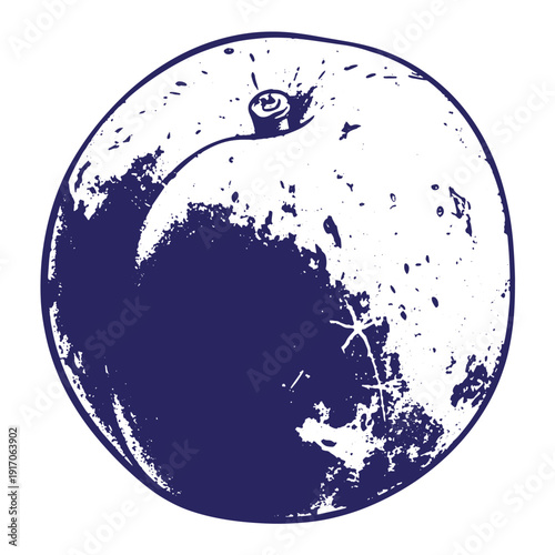 Grunge texture Grungy dark blue moon with craters and scratches on white background Vintage Style