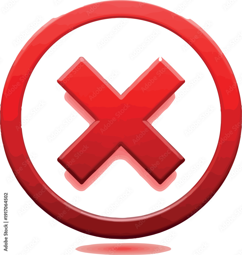 Obraz premium Bright three dimensional glossy red cross symbol encased within a thick circular border signifying rejection error failure or cancellation isolated on a white background for design use
