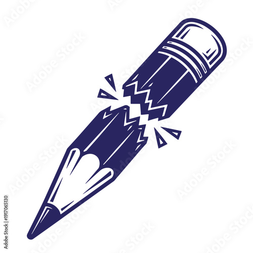 broken pencil with cracks and broken lead tip on white background