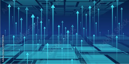 Digital internet communication on blue background. Wide Cyber security internet and networking concept. Hi-tech vector illustration with various technology elements. Abstract global sci fi concept.