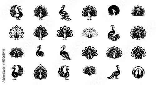 Set of Peacock Vector Illustration