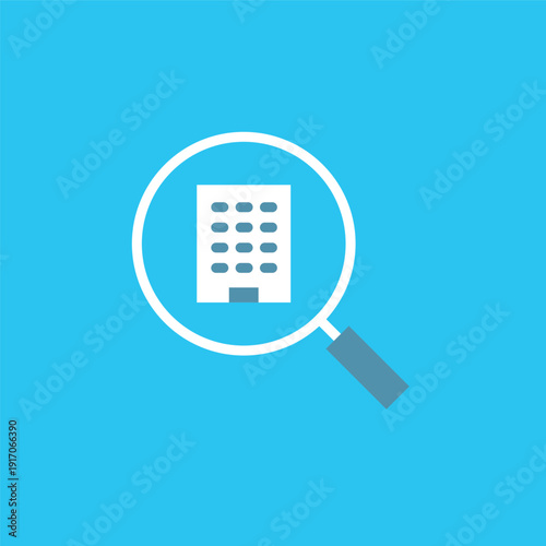 虫眼鏡とビルのアイコン