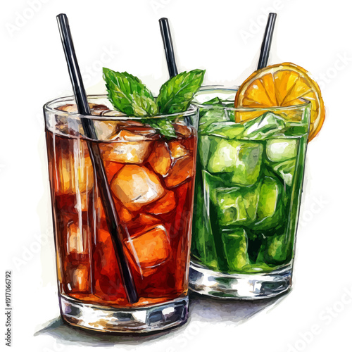 watercolor of Cool Drinks, vector, isolated on a white background.