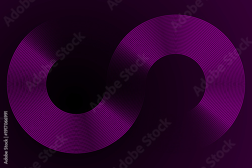 Infinity loop symbol made of violet parallel lines on dark background