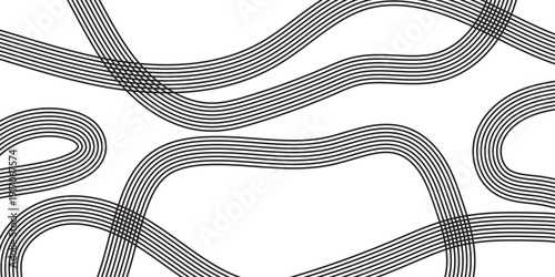 Minimalist abstract line art background, black and white wavy geometric pattern, modern fluid curved lines texture for web design and print