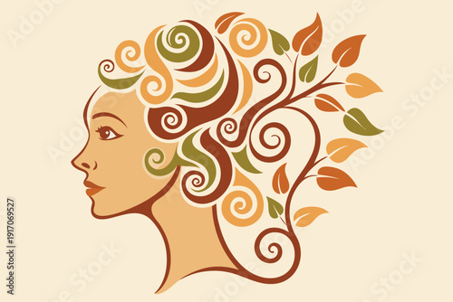 tree with female face holding dandelion flowers, vector
