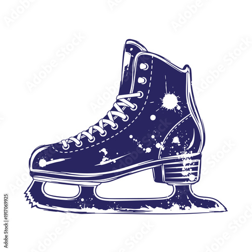 Grunge texture Ice skate with white laces and blades on white background  a single blue ice hockey skate with white accents Vintage Style