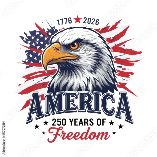 America 250th Independence Anniversary Eagle Engraving Illustration