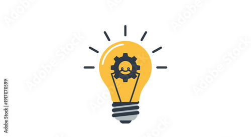 A yellow lightbulb icon containing a gear representing ideas and innovation