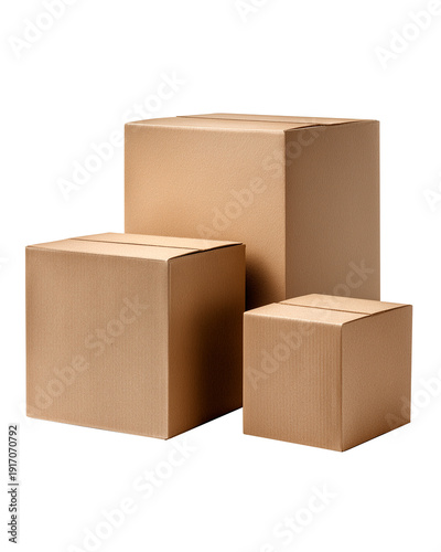 brown cardboard box packaging for shipments isolated on transparent background